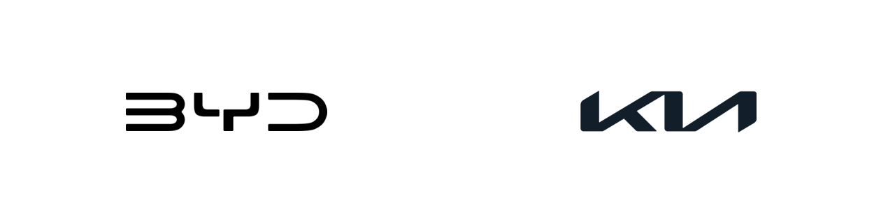 Markenlogos BYD und Kia